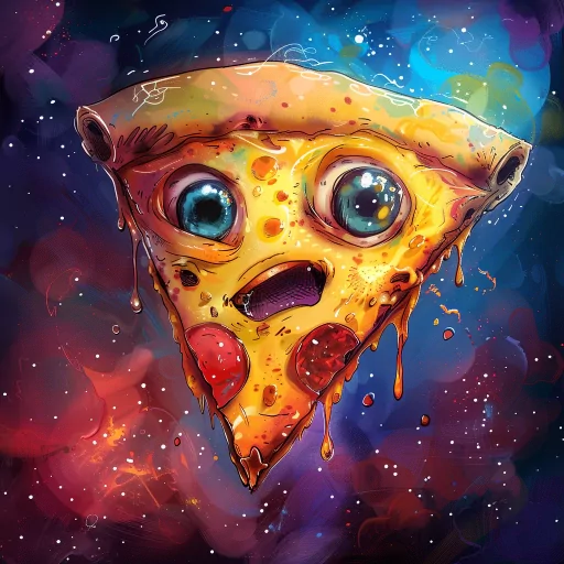 Creative cartoon pizza slice profile picture with expressive eyes and mouth.