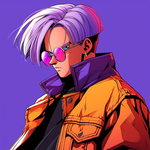 Pop art style portrait of Trunks from the Dragonball anime.