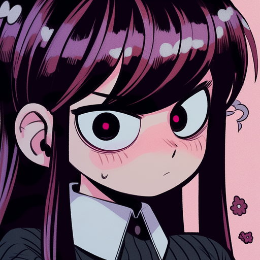 Smiling profile picture of a character from Komi manga with a gradient background.