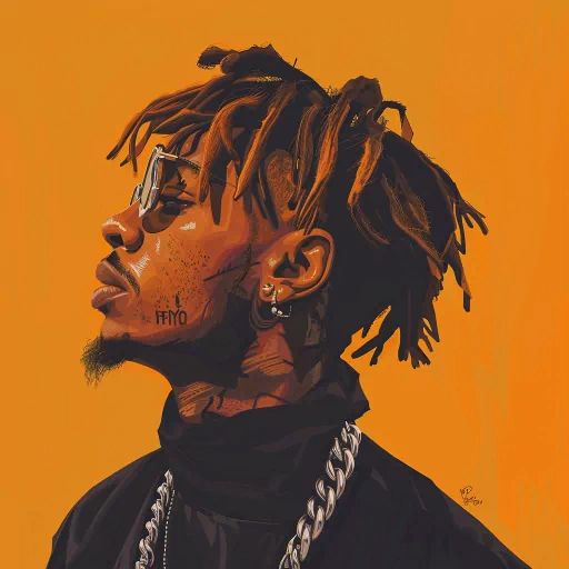 Illustration of a man with dreadlocks and tattoos, set against a vibrant orange background, suitable for use as an avatar or profile picture.