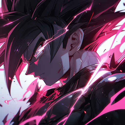 Closeup depiction of Goku Black with evolved power, showcasing Niji's art style.