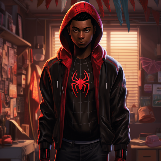 Miles Morales wearing the Spider-Man suit in a dynamic pose.