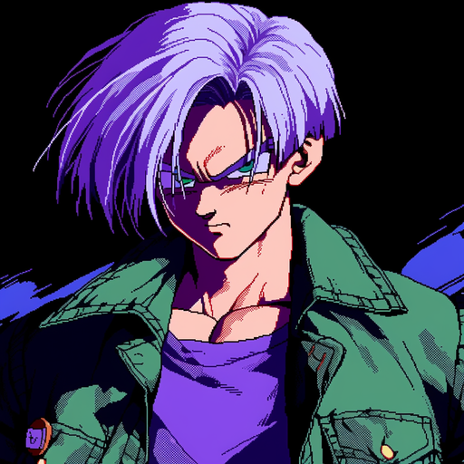 16-bit pixel art depiction of Trunks from Dragonball anime.