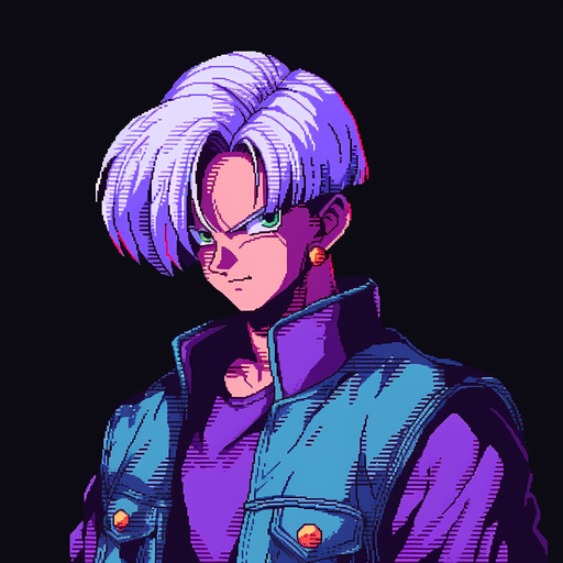 Anime character Trunks from Dragonball depicted in a 16-bit style.