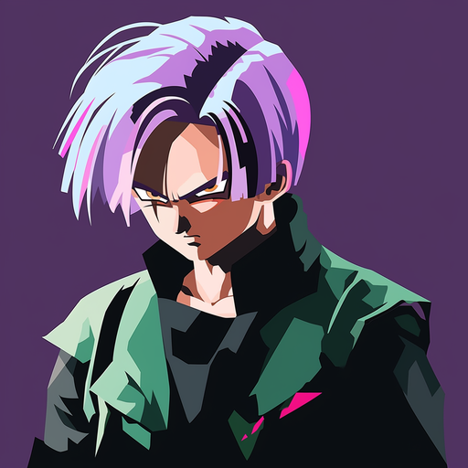 Trunks in minimalist vector art style, depicts the Dragon Ball character in a profile picture format.