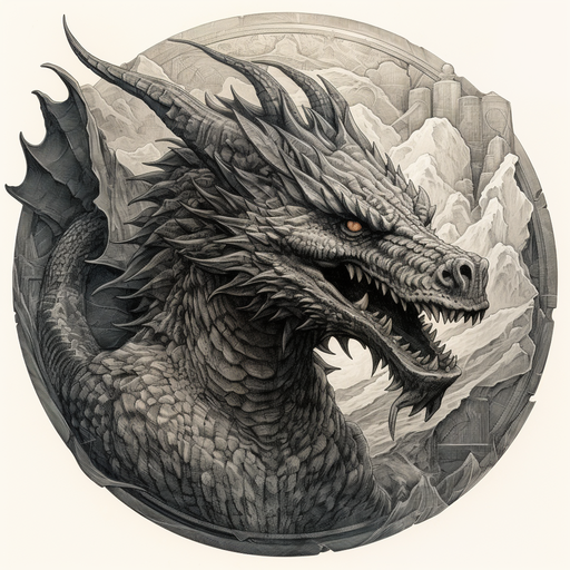 A stylized dragon profile picture in litograph style.