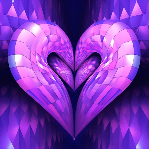Kinetic purple and white heart shape with a mirror effect.