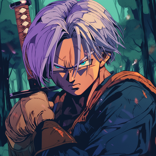 Trunks wearing a vibrant and stylish outfit from the Dragonball anime.