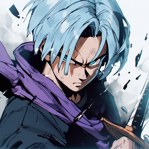 Oil painting portrait of Trunks from Dragonball with expressive brush strokes.