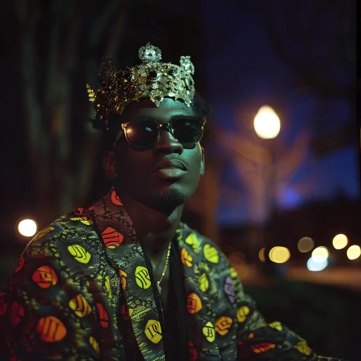 Stylized profile picture of a person wearing sunglasses and a regal crown, symbolizing a king, against a bokeh-lit night background.