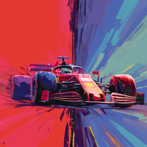 Vibrant Formula 1 racing car avatar with abstract red and blue background for profile photo.