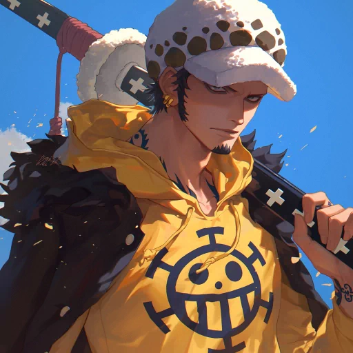 Alt Text: Illustration of a confident character from a popular anime wearing a signature hat and yellow hoodie for use as a legal-themed profile picture.