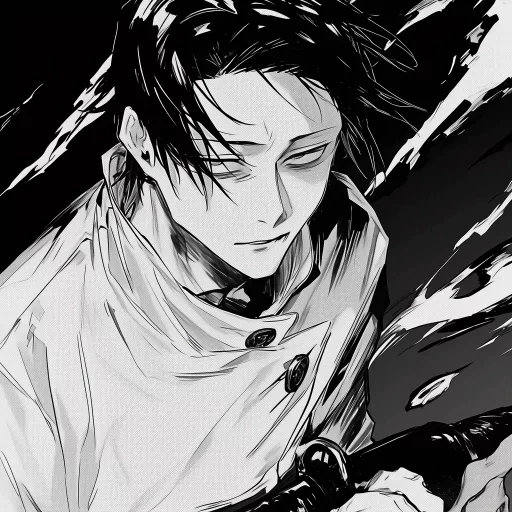 Monochrome avatar of Yuta Okkotsu from Jujutsu Kaisen, ideal for use as a profile picture or PFP.
