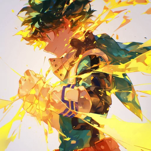 Stylized Deku profile picture with dynamic yellow effects from the My Hero Academia series.