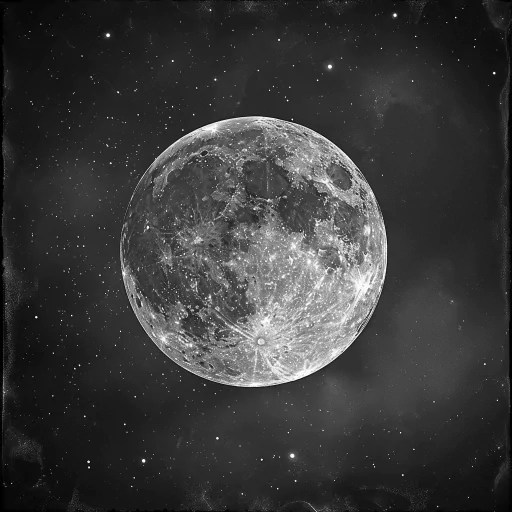 Monochrome moon avatar image with a detailed lunar surface set against a starry night sky, perfect for a profile photo or PFP.