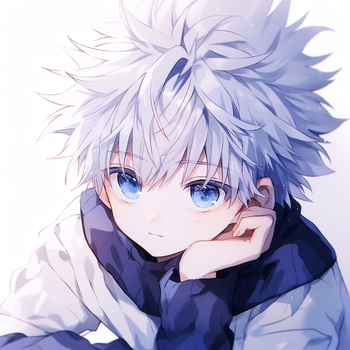 Digital illustration of Killua, a character with spiky white hair and determined expression.