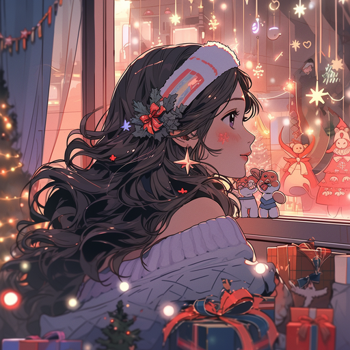 Christmas-themed profile picture with a festive aesthetic featuring colorful decorations.