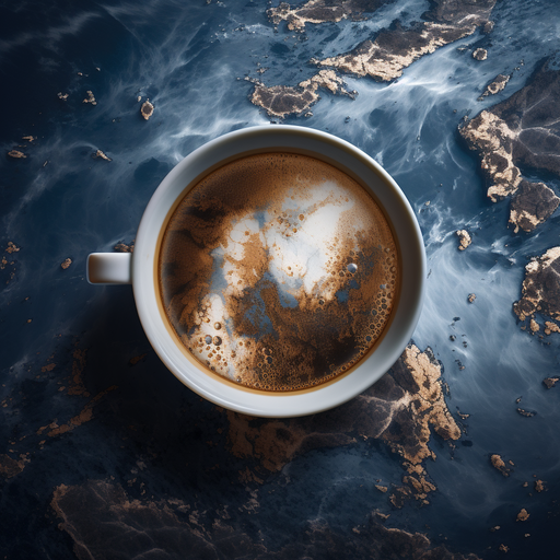 Satellite view of a steaming cup of coffee