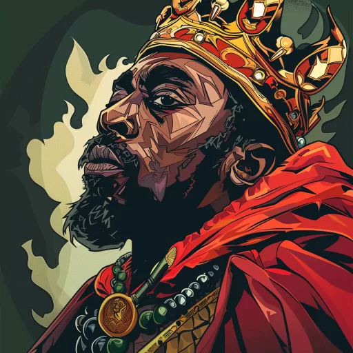 Illustrated avatar of a regal king with a crown and royal robes for a profile image.