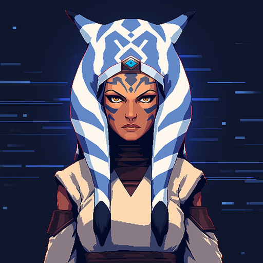 Pixel art depiction of Ahsoka Tano in a profile picture style.