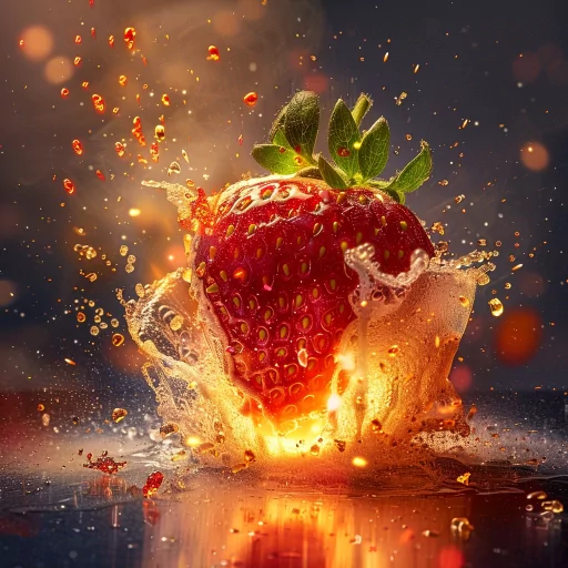 Strawberry avatar with dynamic splash effect for a vibrant profile photo.