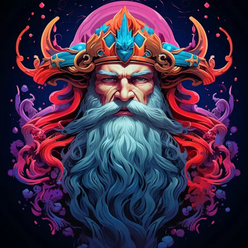 Colorful illustrated king avatar with a majestic blue beard and a regal crown for profile picture.