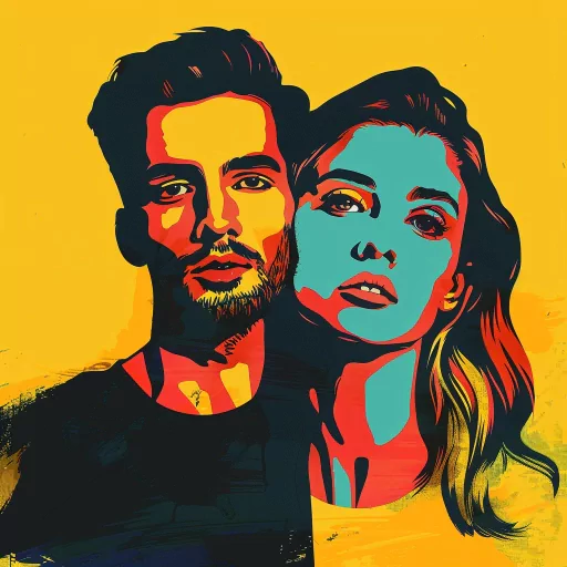 Colorful illustrated couple avatar for social media profile.