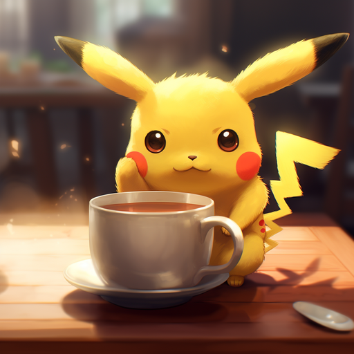 Pikachu drinking coffee