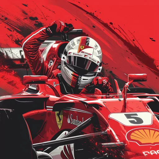 Stylized Formula 1 racing avatar with a red racing car and a driver in a helmet featuring the number 5 on the vehicle.