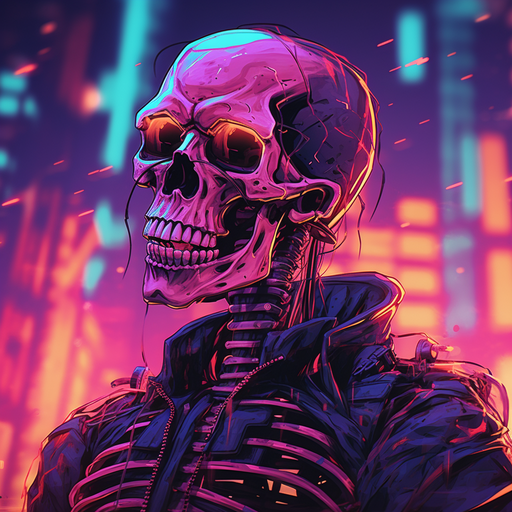 Synthwave-inspired skeleton profile picture.