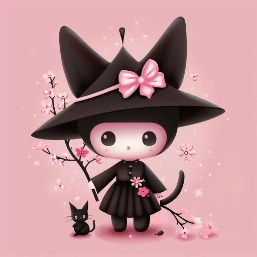 Alt Text: Cute Kuromi character avatar with a pink bow on a pastel background, ideal for a profile photo or a display picture.