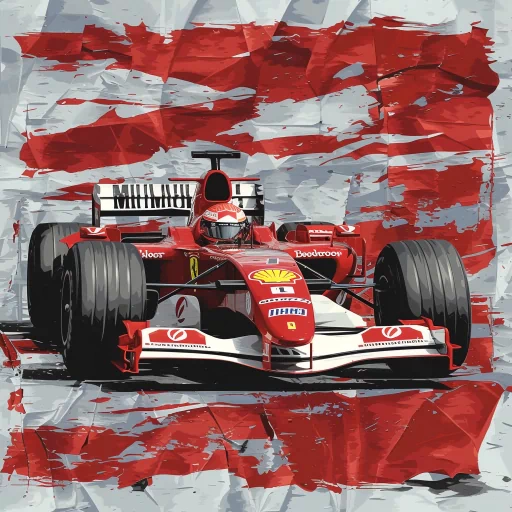 Formula 1 racing car avatar with a dynamic red and white design on a grunge-style background, perfect for a profile photo or PFP.