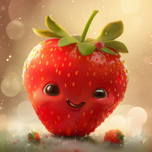 Cheerful animated strawberry character with a smiling face, serving as a cute profile picture/avatar in a bright and glowing setting.