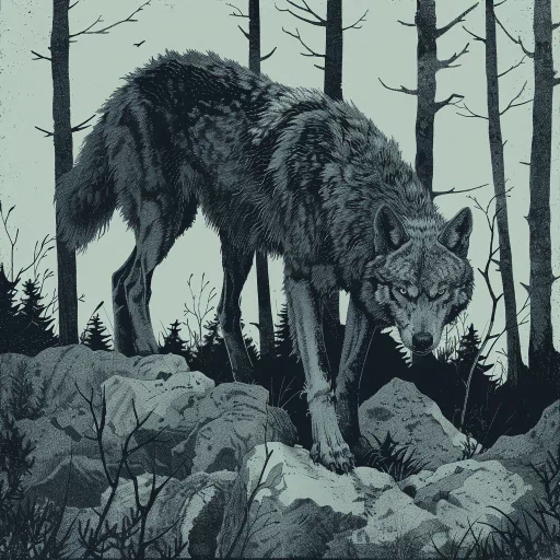 Illustrated wolf avatar with a menacing gaze in a forest setting, perfect for a profile photo or personal branding.