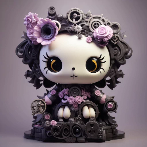 Stylized Kuromi avatar adorned with purple flowers and gears for use as a profile picture