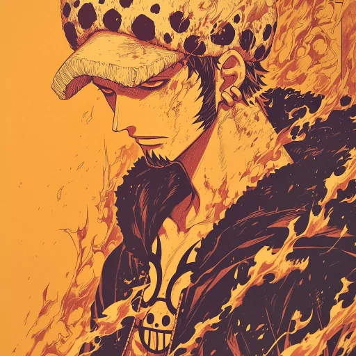 Illustration of an anime-style character with a fiery aura, wearing a cap and with a stern expression, perfect as a law-themed profile picture or avatar.