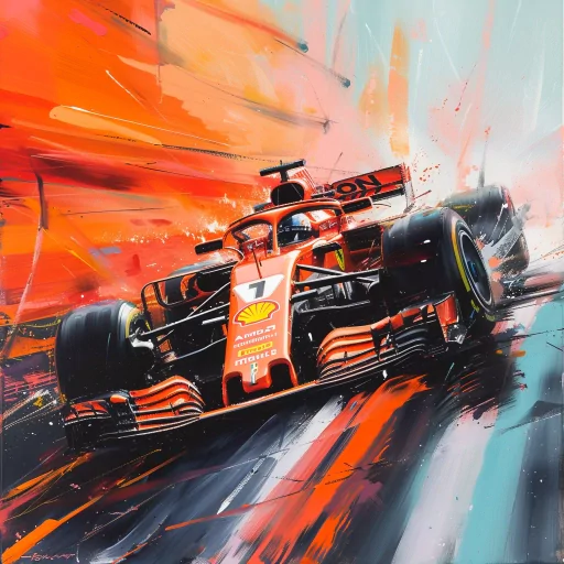 Stylish Formula 1 racing car avatar with vibrant abstract art background for profile photo.