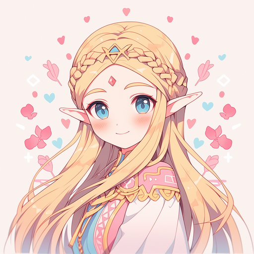 Adorable depiction of Princess Zelda in a colorful art style.