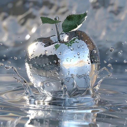 Shiny metallic apple with water splashing around it, suitable for a creative avatar or profile photo.