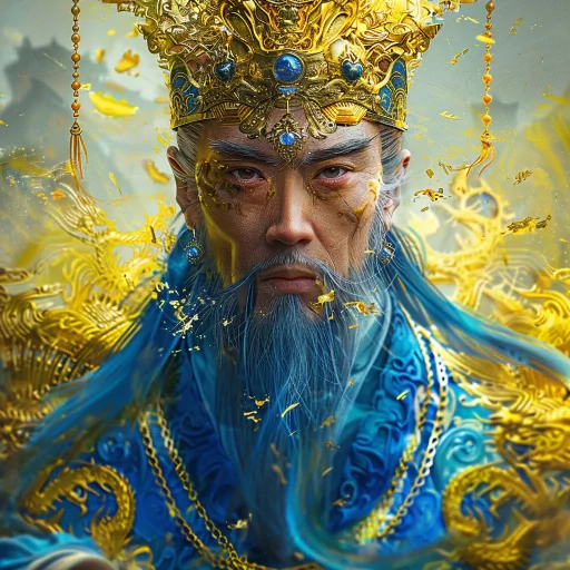 Majestic king avatar with ornate golden crown and royal blue robes for a profile photo.