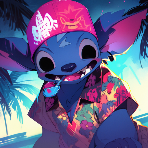 Stitch in a retrowave style.