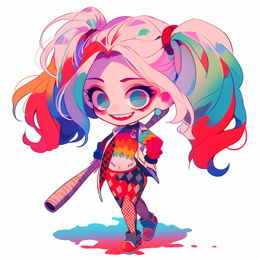 Harley Quinn in a chibi anime art style.