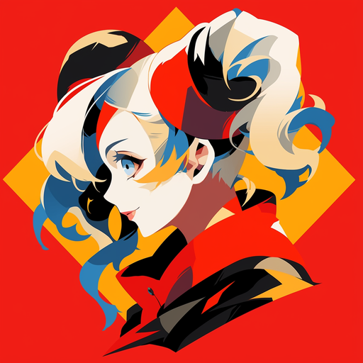 Minimalist profile picture of Harley Quinn with a vibrant and colorful design.