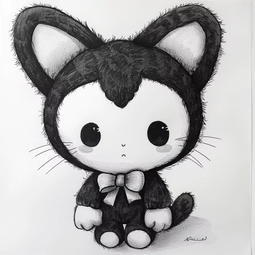 Kuromi avatar featuring the cute Sanrio character in black and white sketch style for profile photo.