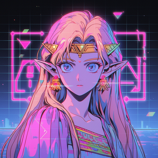 Vaporwave-style depiction of Princess Zelda.