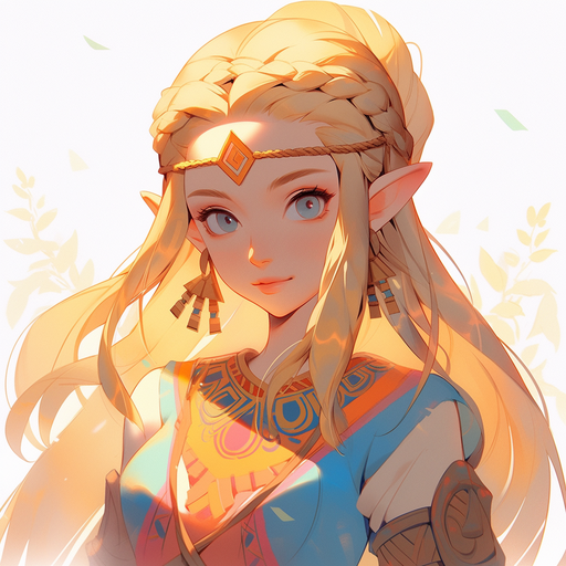 Princess Zelda in vibrant tetradic colors.