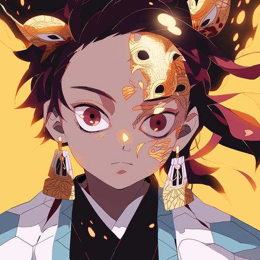 Demon slayer character wearing a gold-patterned outfit.