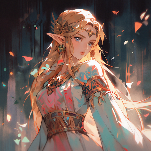 Princess Zelda in vibrant tetradic colors.