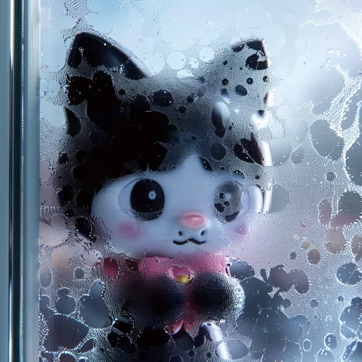 Kuromi-inspired avatar with cute black and white character peering through a misty window, ideal for a profile photo or PFP.