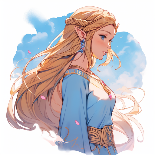 Princess Zelda with a regal expression, a crown on her head, and a vibrant background.